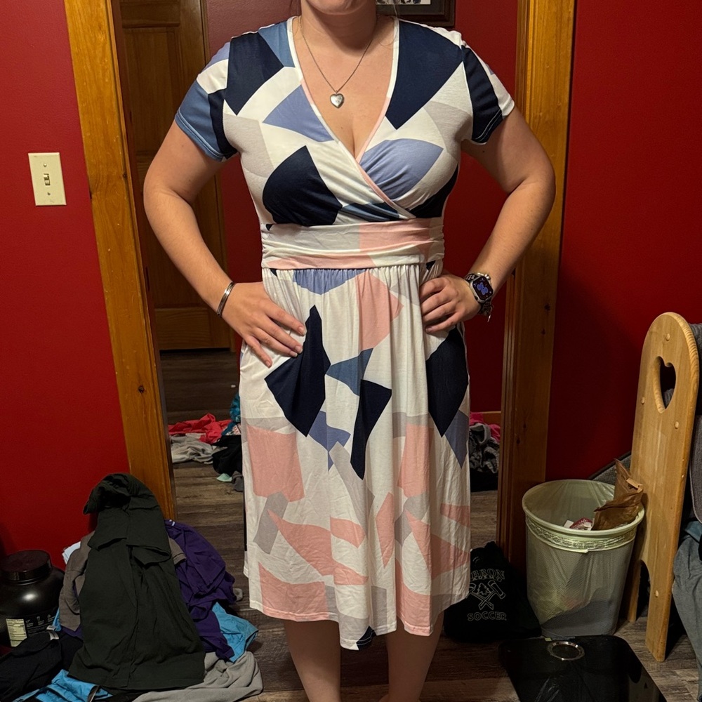 Geometric Patterned Wrap Dress